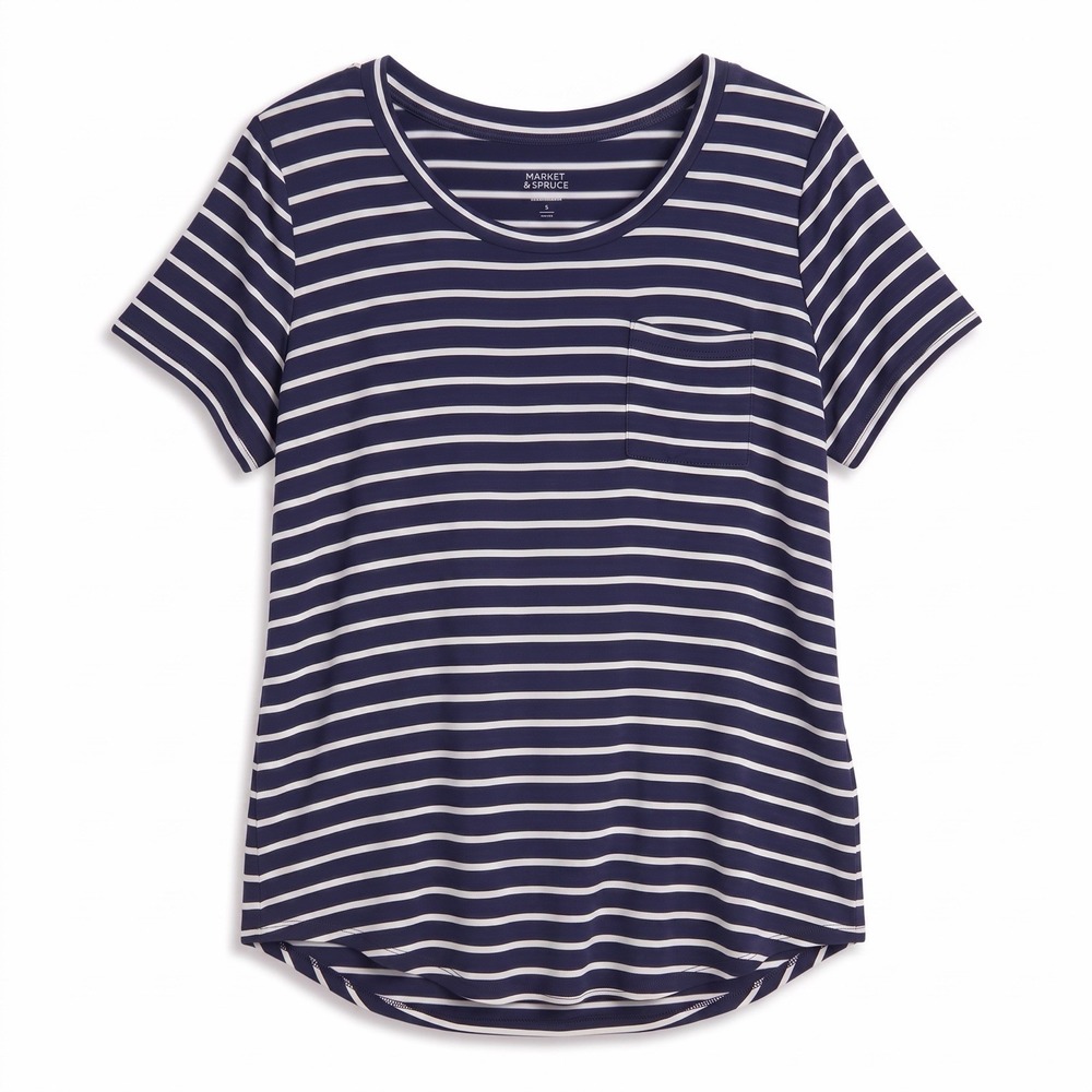Market & Spruce Striped Pocket Tee Coastal Preppy Nautical Plus Size T-Shirt 2X
